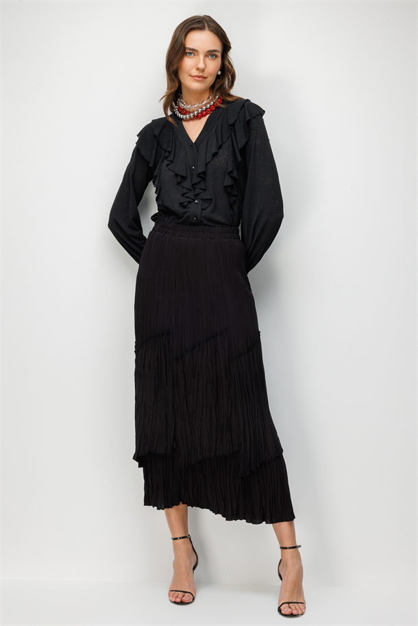 Beli Lastikli Krinkıl Etek-SİYAH