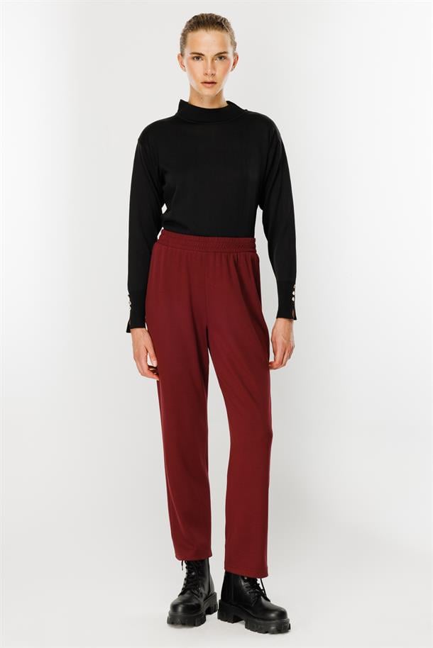 Beli Lastikli Modal Eşofman Altı-BORDO