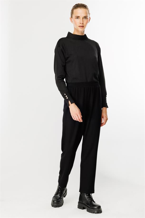 Beli Lastikli Modal Eşofman Altı-SİYAH