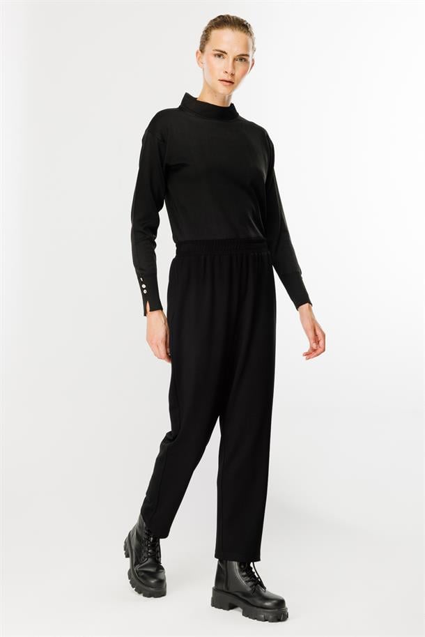 Beli Lastikli Modal Eşofman Altı-SİYAH