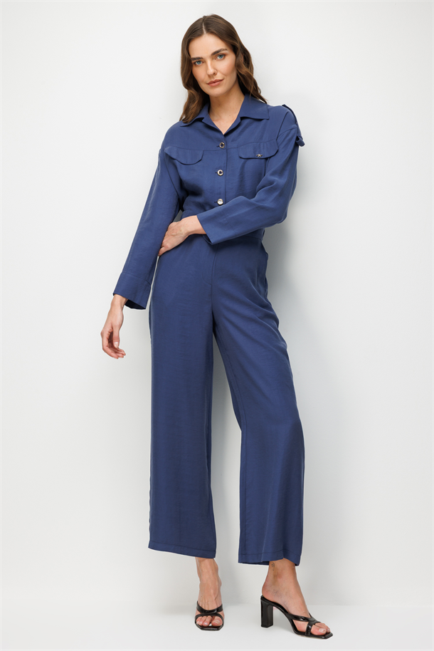 Beli Lastikli Cupra Pantolon-İNDİGO