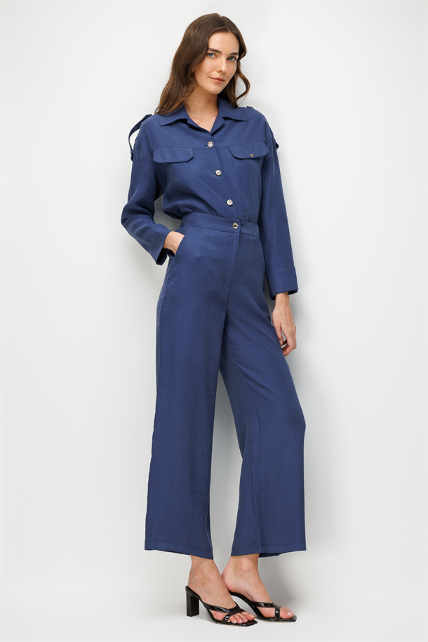 Beli Lastikli Cupra Pantolon-İNDİGO