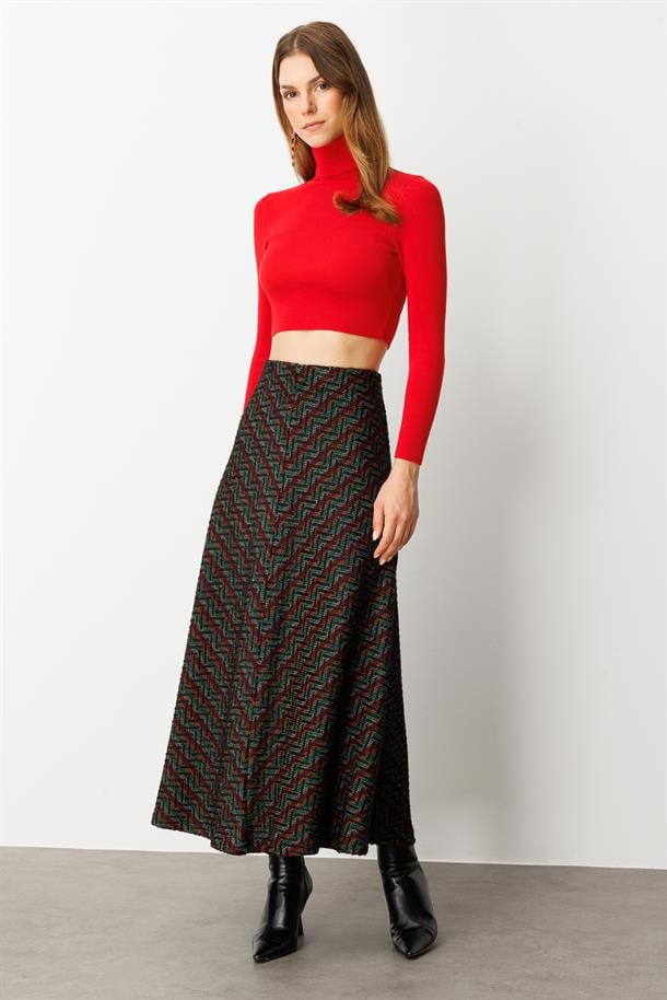 Beli Lastikli Örme Etek-HAKİ