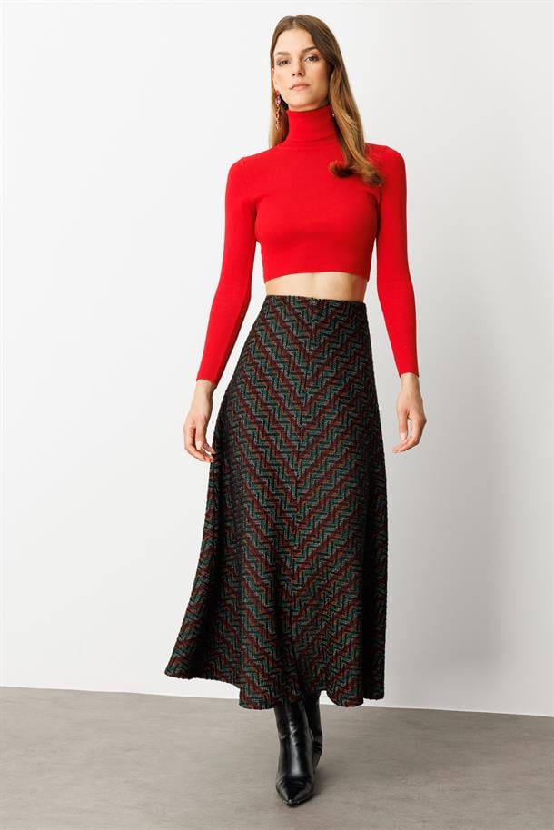 Beli Lastikli Örme Etek-HAKİ