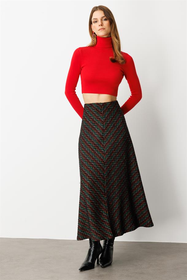 Beli Lastikli Örme Etek-HAKİ