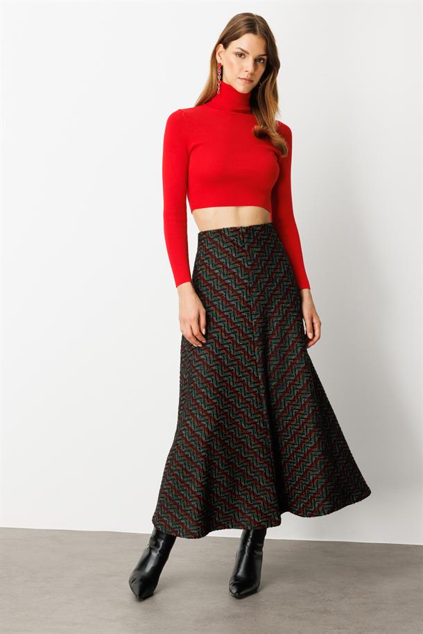 Beli Lastikli Örme Etek-HAKİ