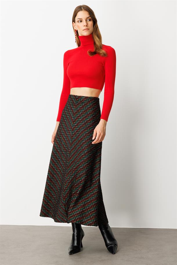 Beli Lastikli Örme Etek-HAKİ