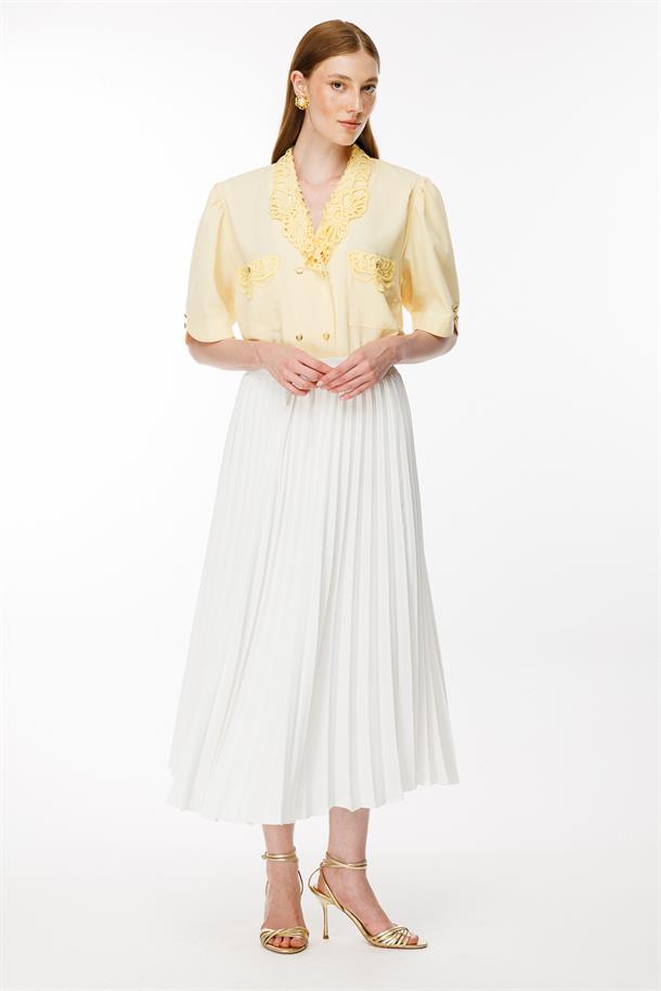 Beli Lastikli Pileli Etek-KEMIK