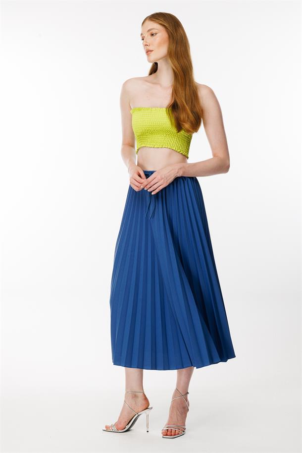 Beli Lastikli Piliseli Etek-İNDİGO