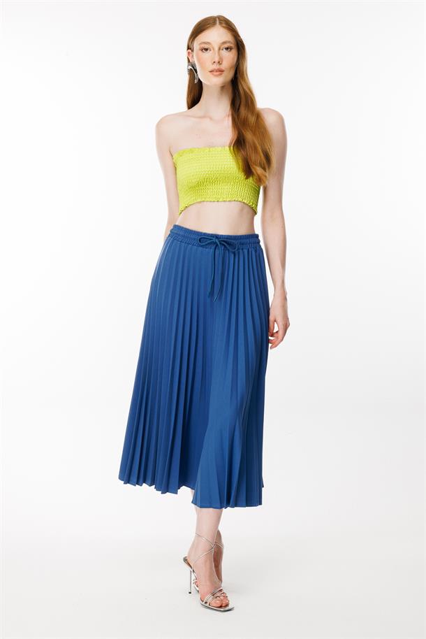 Beli Lastikli Piliseli Etek-İNDİGO