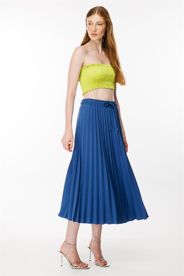 Beli Lastikli Piliseli Etek-İNDİGO