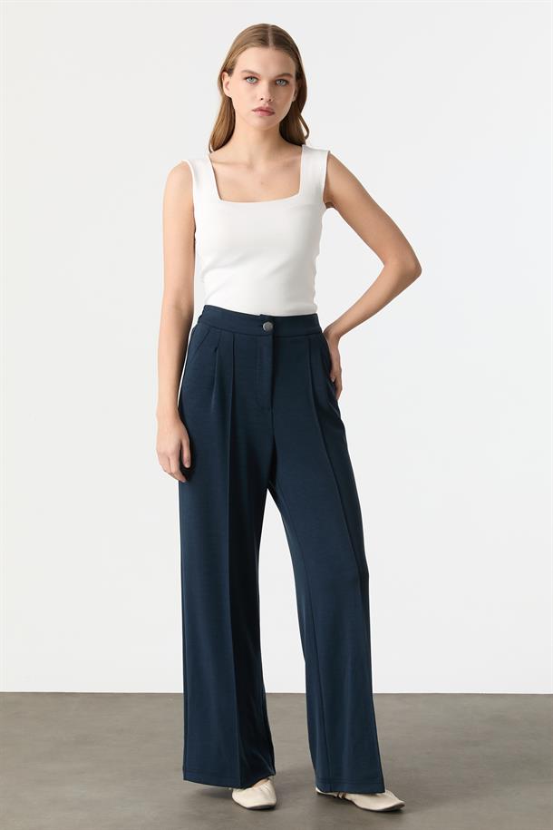 Beli Lastikli Rahat Kalıp Modal Pantolon-PETROL