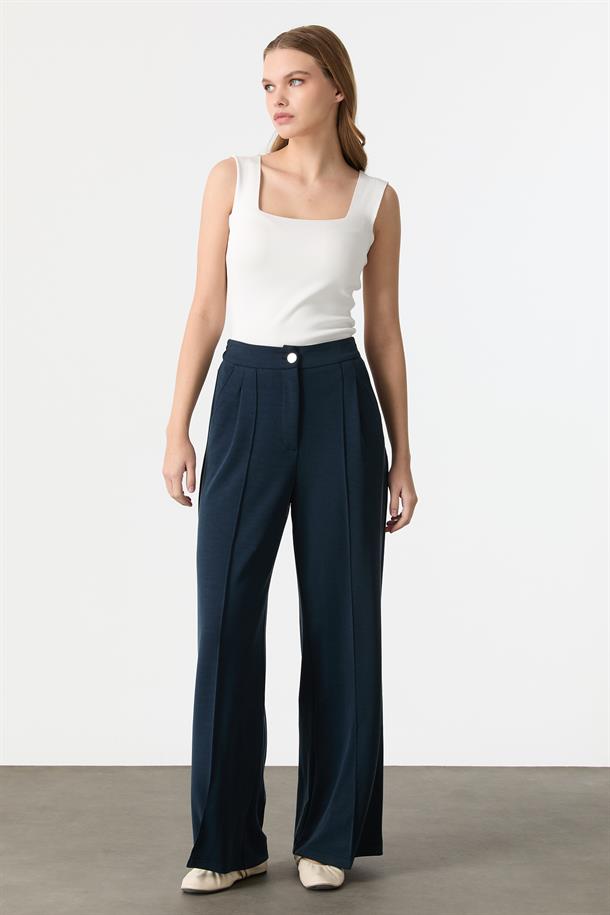 Beli Lastikli Rahat Kalıp Modal Pantolon-PETROL