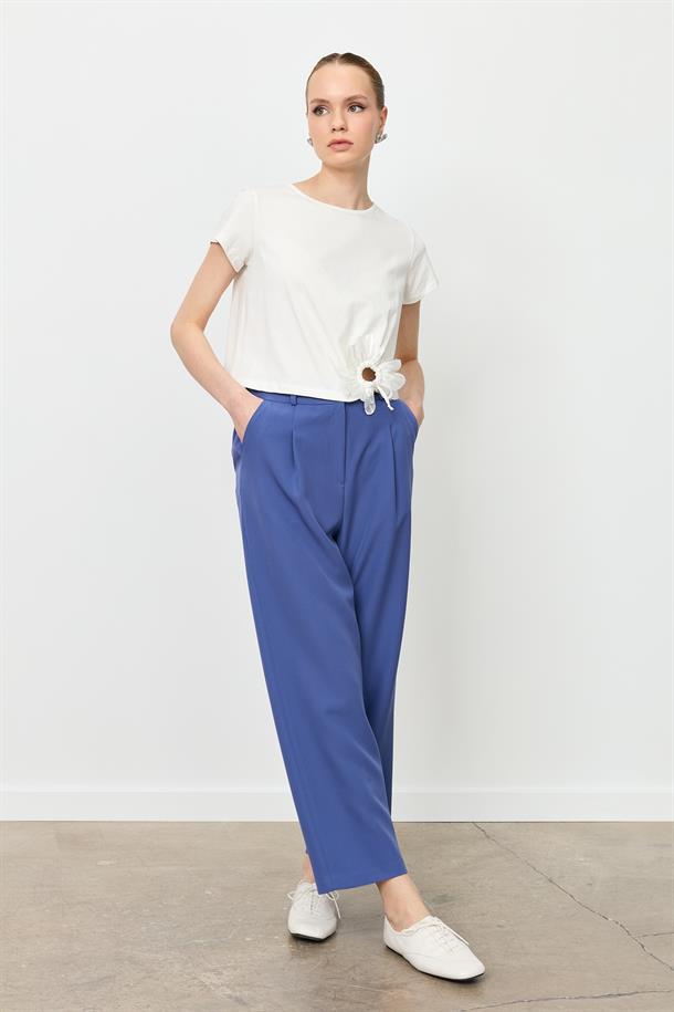 Beli Lastikli Relax Pantolon-İNDİGO