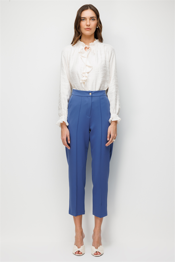 Beli Lastikli Scuba Krep Pantolon-İNDİGO