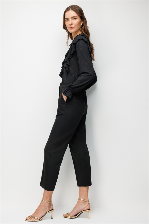 Beli Lastikli Scuba Krep Pantolon-SİYAH