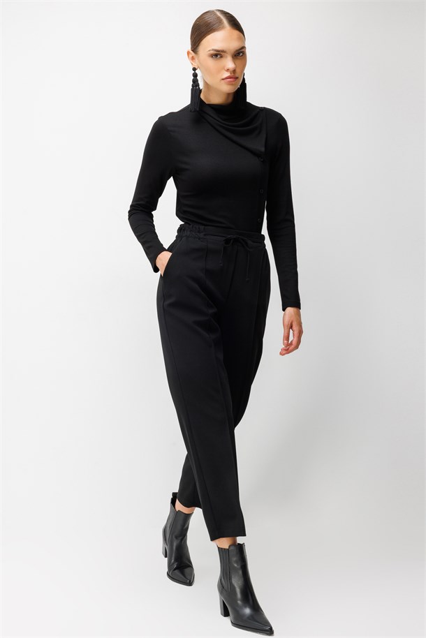 Beli Lastikli Scuba Krep Pantolon-SİYAH