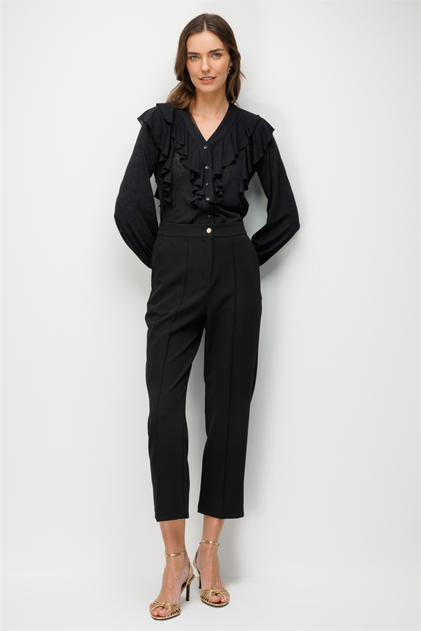 Beli Lastikli Scuba Krep Pantolon-SİYAH