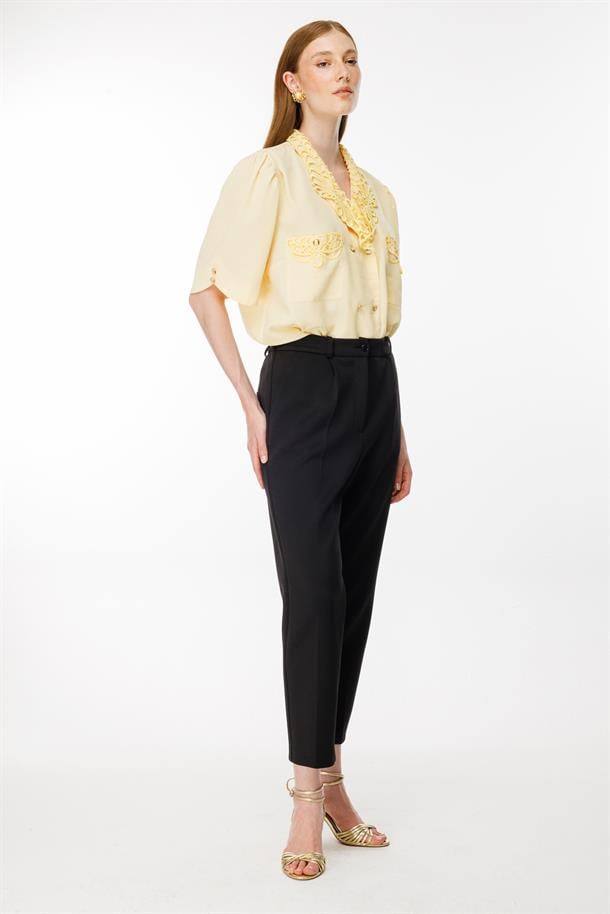 Beli Lastikli Scuba Pantolon-SİYAH