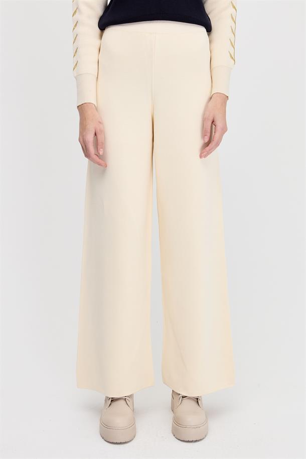 Beli Lastikli Triko Pantolon-KREM