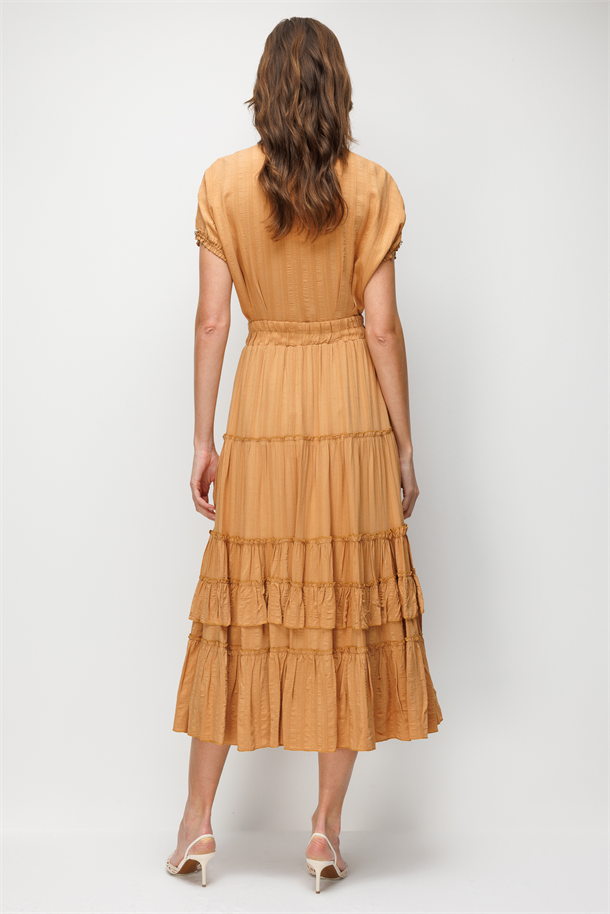 Beli Lastikli Volanlı Etek-KARAMEL