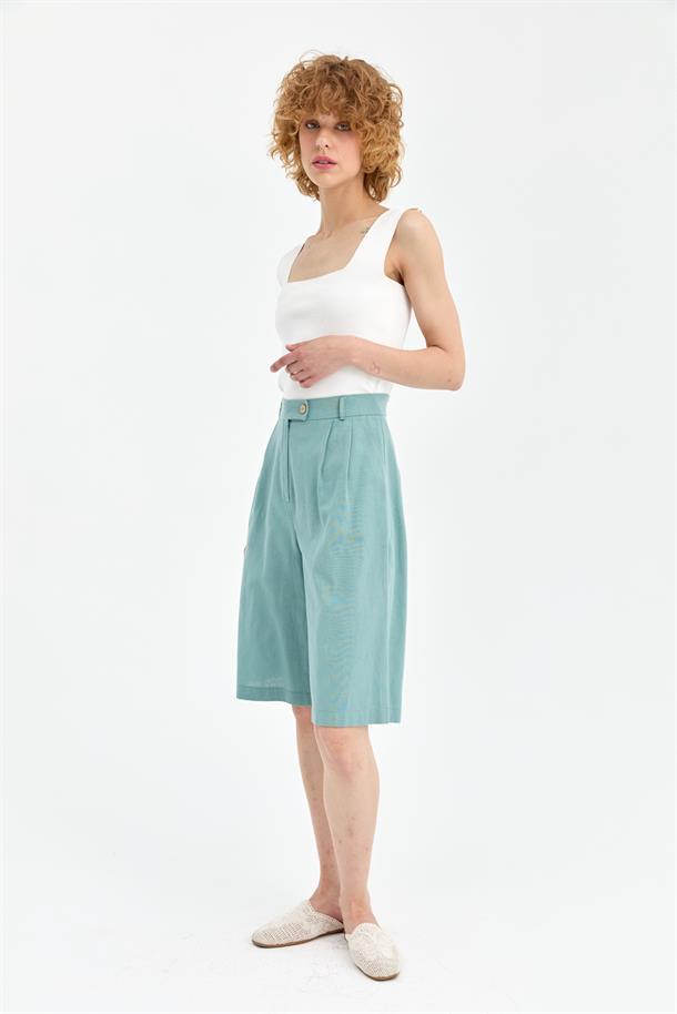 Bermuda Keten Pantolon-MINT