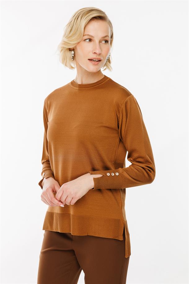 Bisiklet Yaka Basic Triko Kazak-S.KAHVE