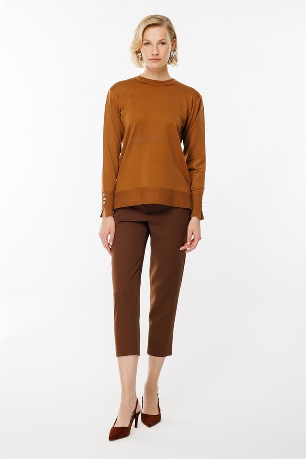 Bisiklet Yaka Basic Triko Kazak-S.KAHVE