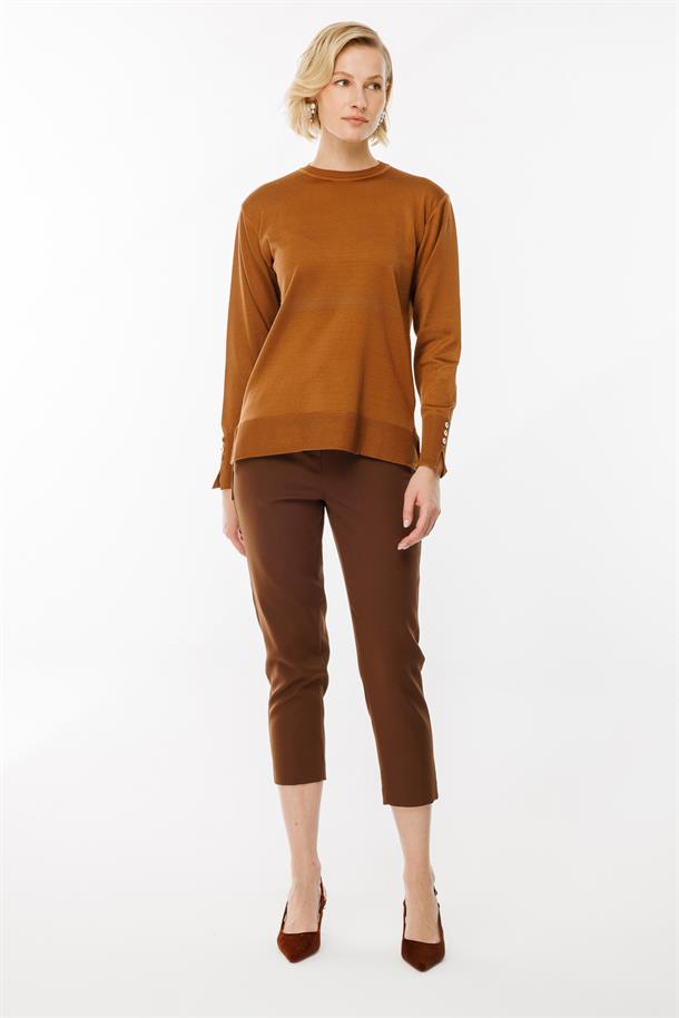 Bisiklet Yaka Basic Triko Kazak-S.KAHVE