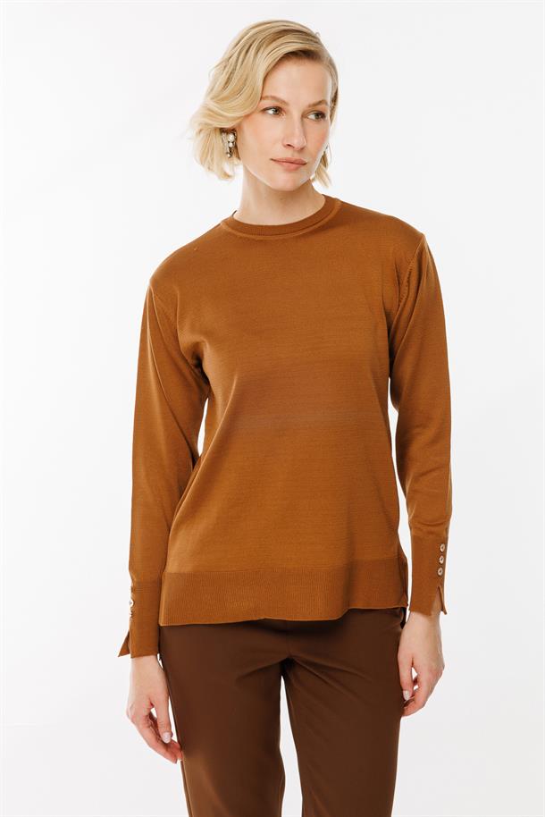 Bisiklet Yaka Basic Triko Kazak-S.KAHVE