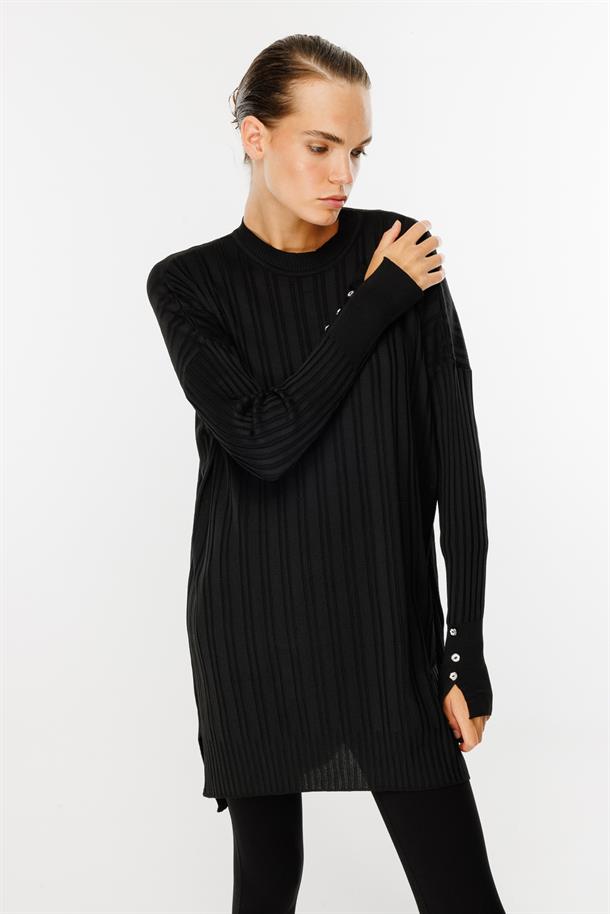 Bisiklet Yaka Triko Tunik-SİYAH