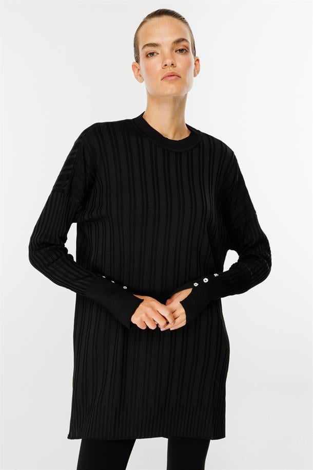 Bisiklet Yaka Triko Tunik-SİYAH