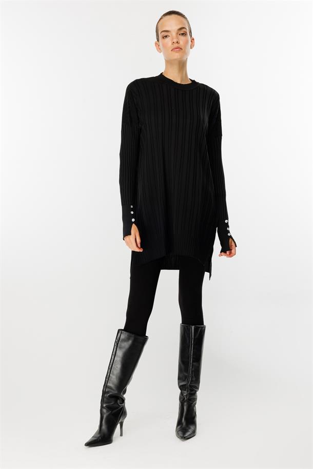 Bisiklet Yaka Triko Tunik-SİYAH