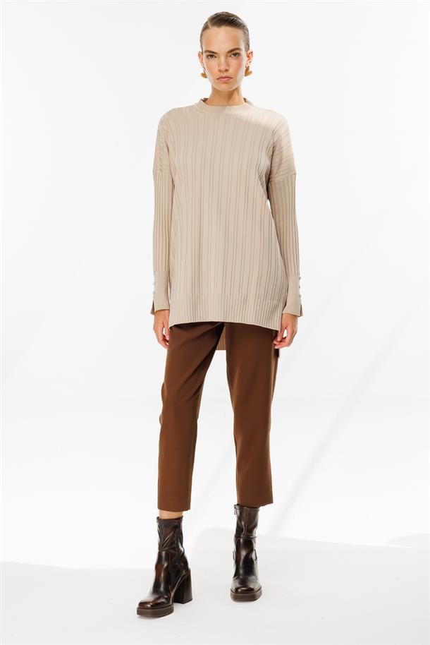 Bisiklet Yaka Triko Tunik-TAŞ