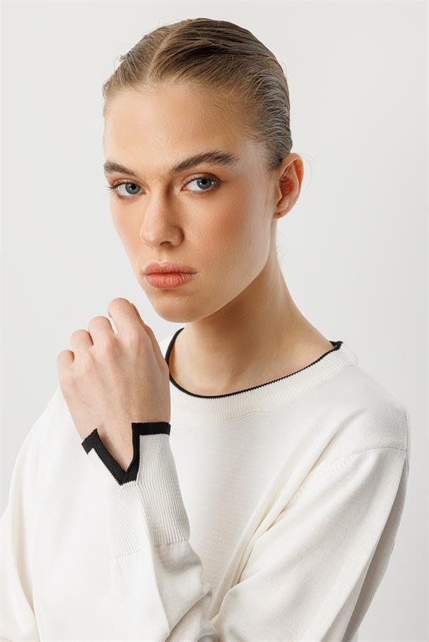 Biye Detaylı Basic Triko Kazak-KEMIK