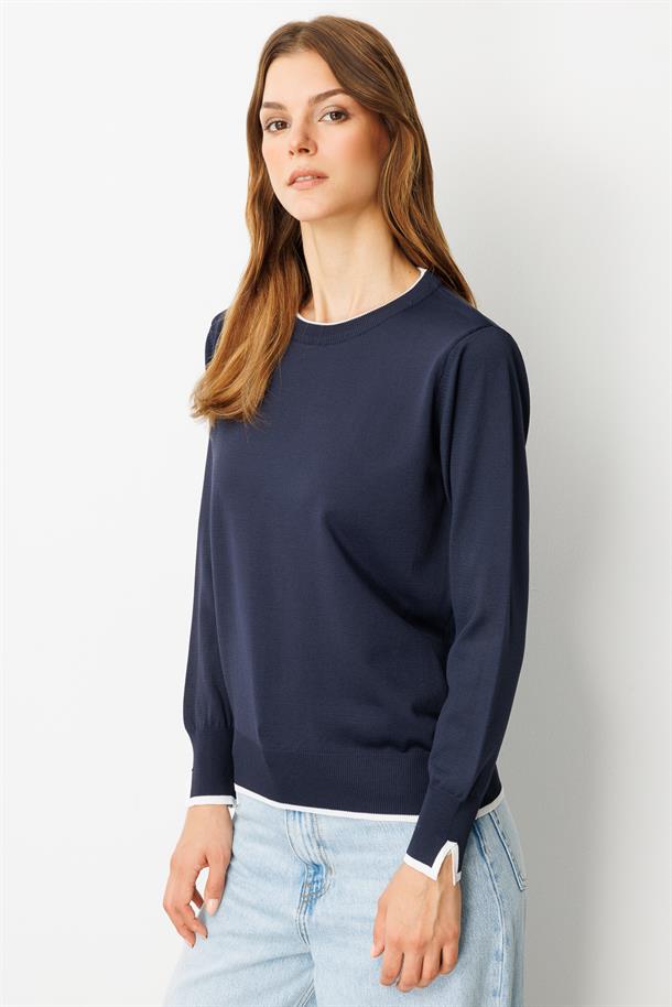 Biye Detaylı Basic Triko Kazak-LACI