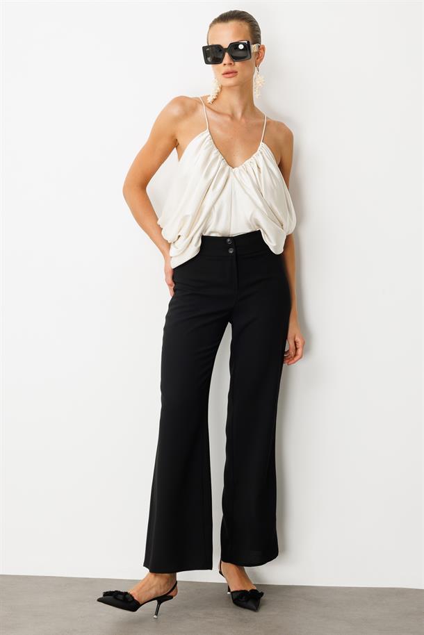 Bol Paça Krep Pantolon-SİYAH