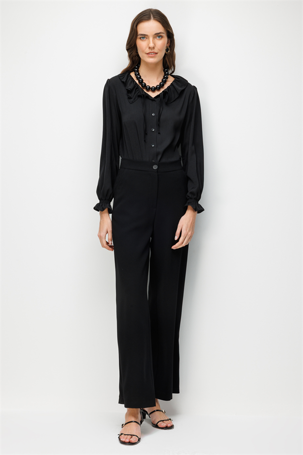 Bol Paça Krep Pantolon-SİYAH