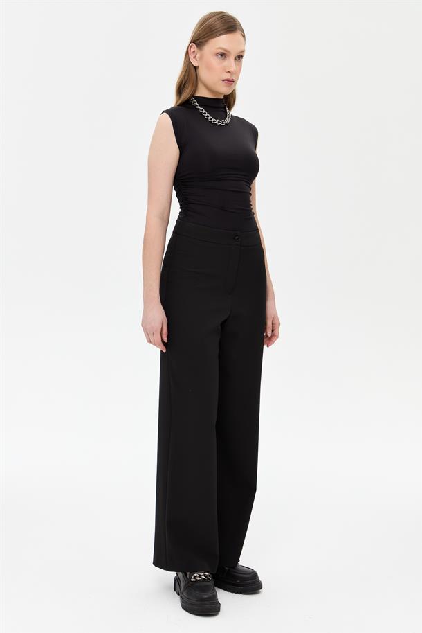 Bol Paça Krep Pantolon-SİYAH