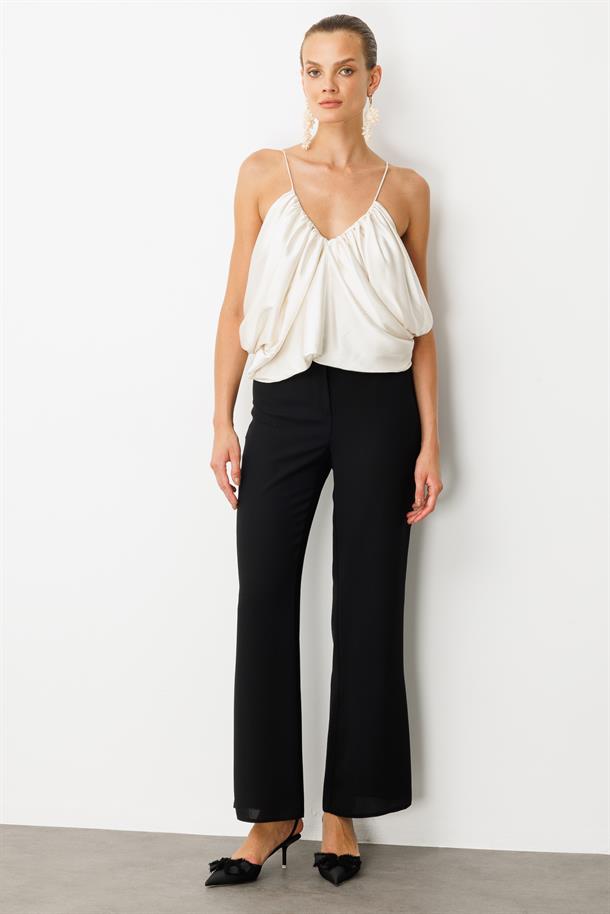 Bol Paça Krep Pantolon-SİYAH