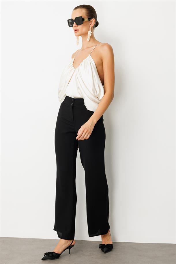 Bol Paça Krep Pantolon-SİYAH