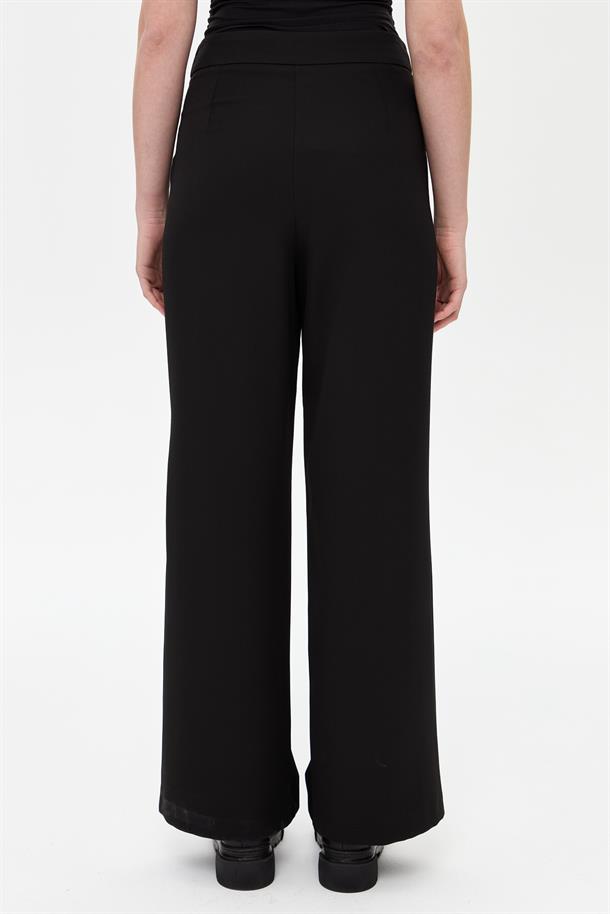 Bol Paça Krep Pantolon-SİYAH