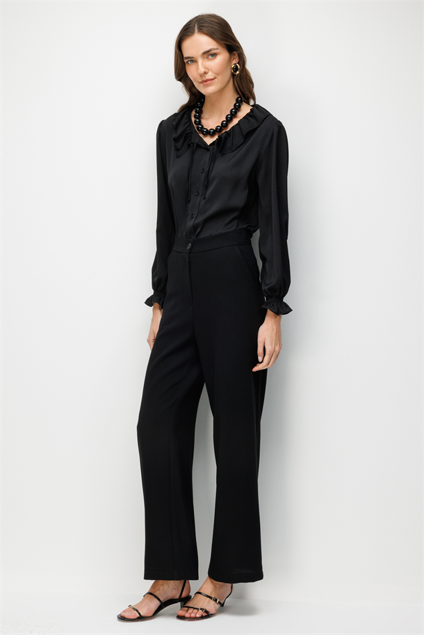 Bol Paça Krep Pantolon-SİYAH