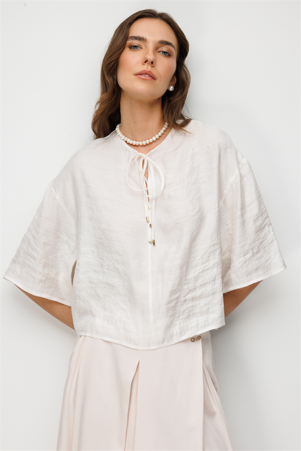 Boyundan Bağlamalı Bluz-EKRU