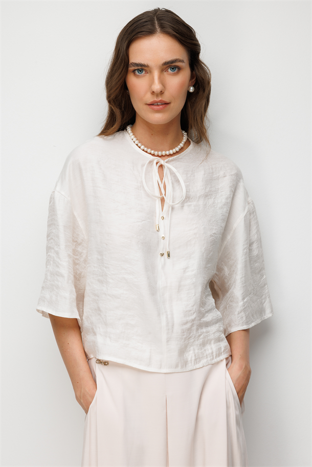 Boyundan Bağlamalı Bluz-EKRU