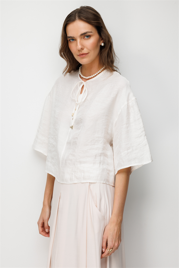 Boyundan Bağlamalı Bluz-EKRU