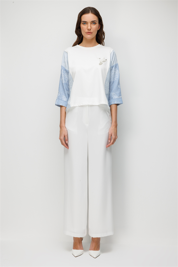 Broş Detaylı Bluz-EKRU