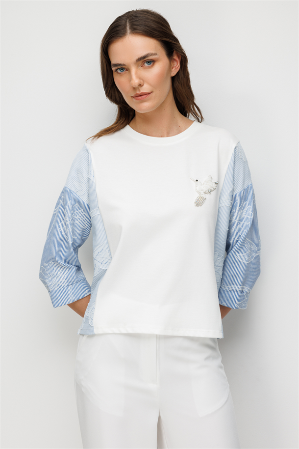 Broş Detaylı Bluz-EKRU