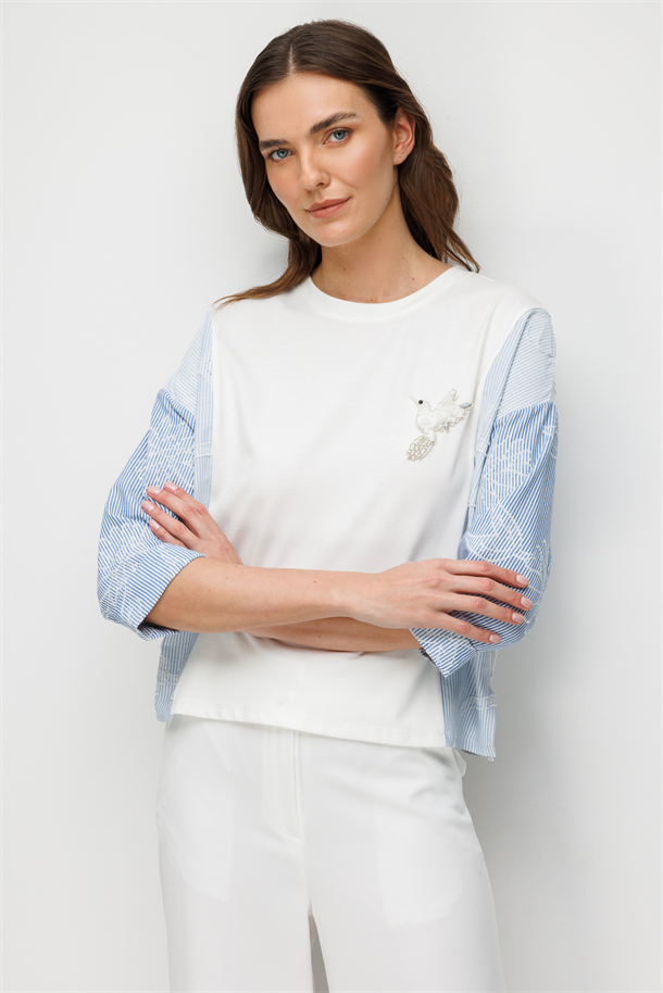 Broş Detaylı Bluz-EKRU