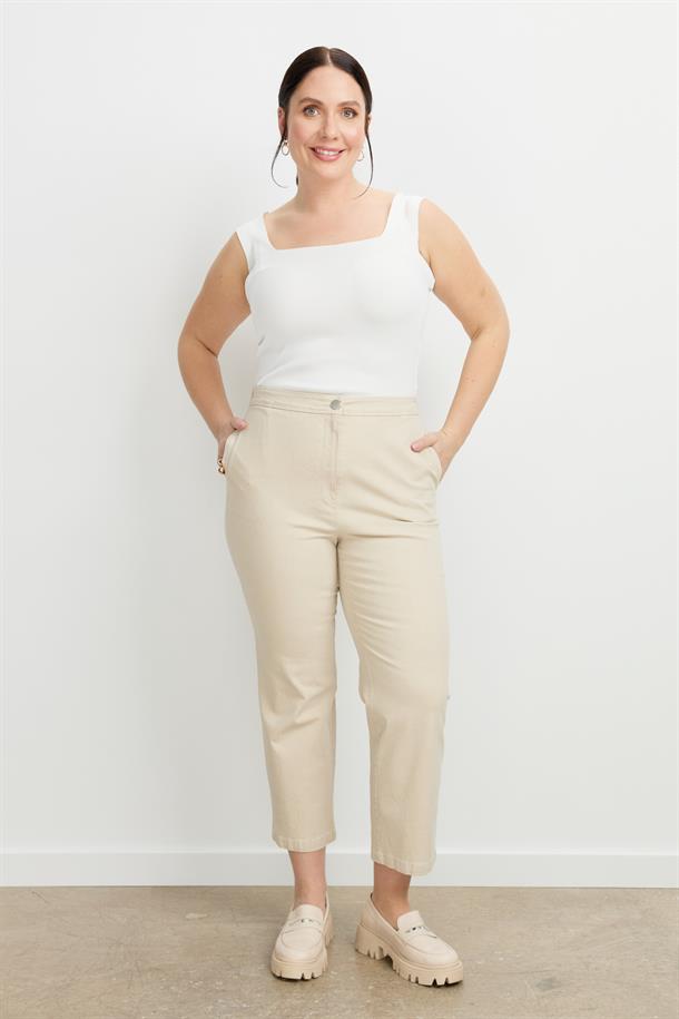 Büyük Beden Arkası Lastik Kot Pantolon-BEJ